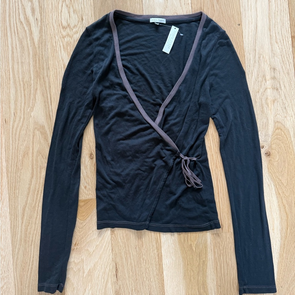 James Perse Black Long Sleeve Wrap Top